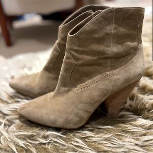 Vince Camuto Tan Heeled Boots with Suede Finish & Side Zippers